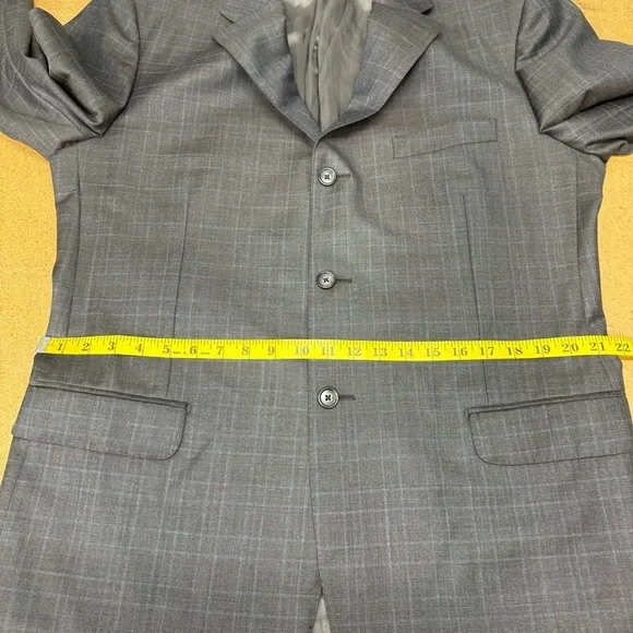 Corneliani Windowpane Blazer Jacket Virgin Wool Men’sSize 56R Brown Italy